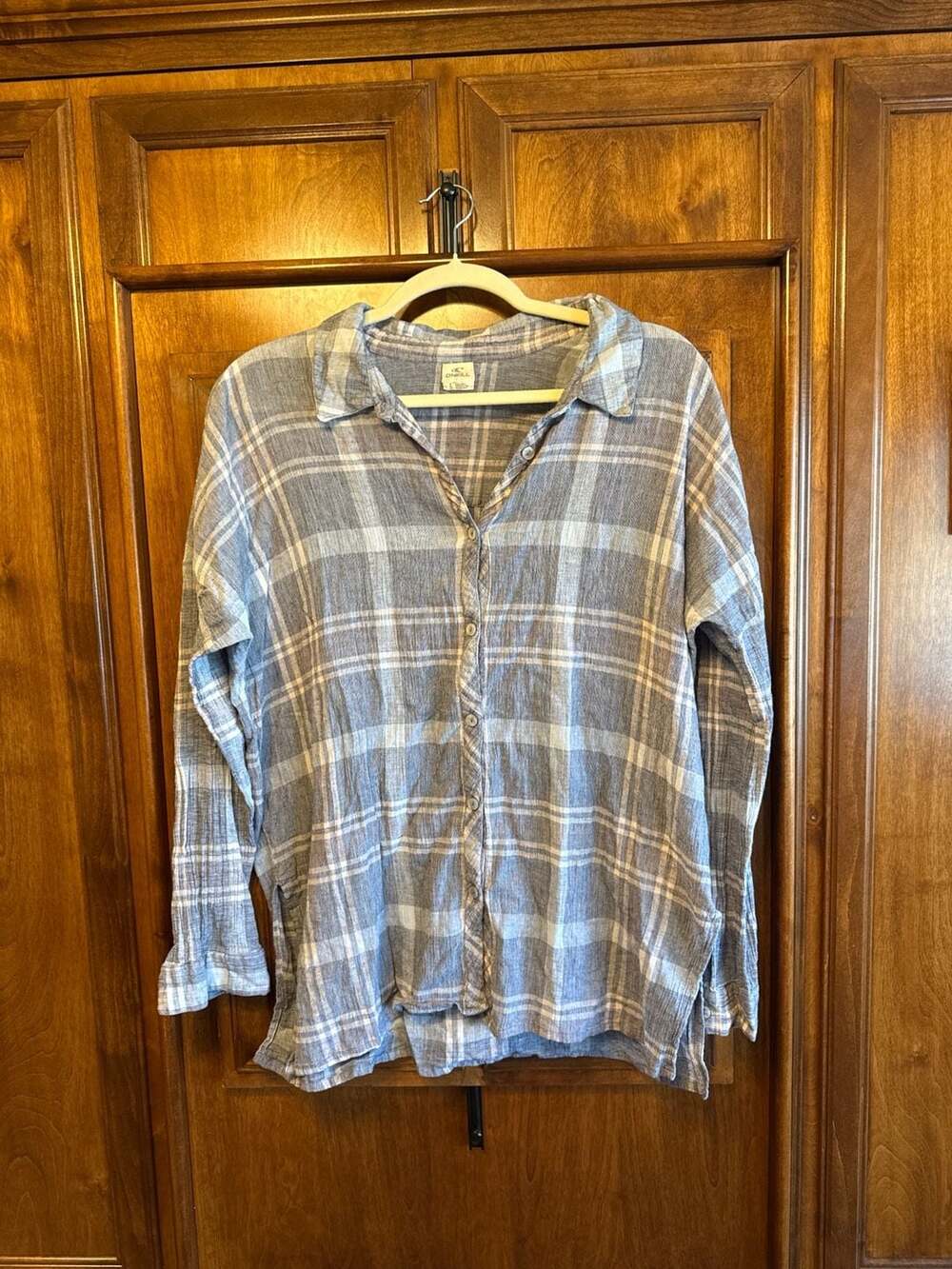 O'Neill Women's Arlow Blue Plaid Button-Up Long Sleeve Shirt Size Large - Picture 3 of 6